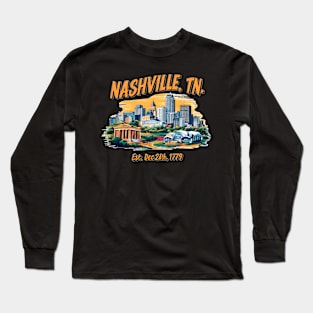 Nashville Tennessee Souvenir Vintage Nostalgic Cityscape tee Long Sleeve T-Shirt